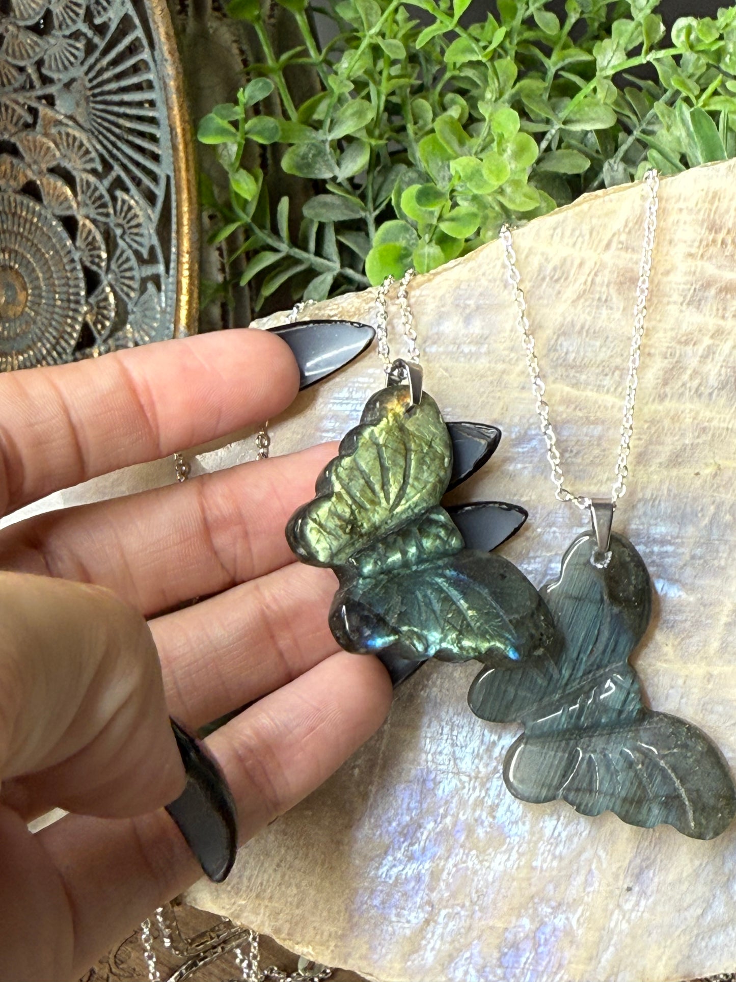 Labradorite Crystal Butterfly Pendants with chain