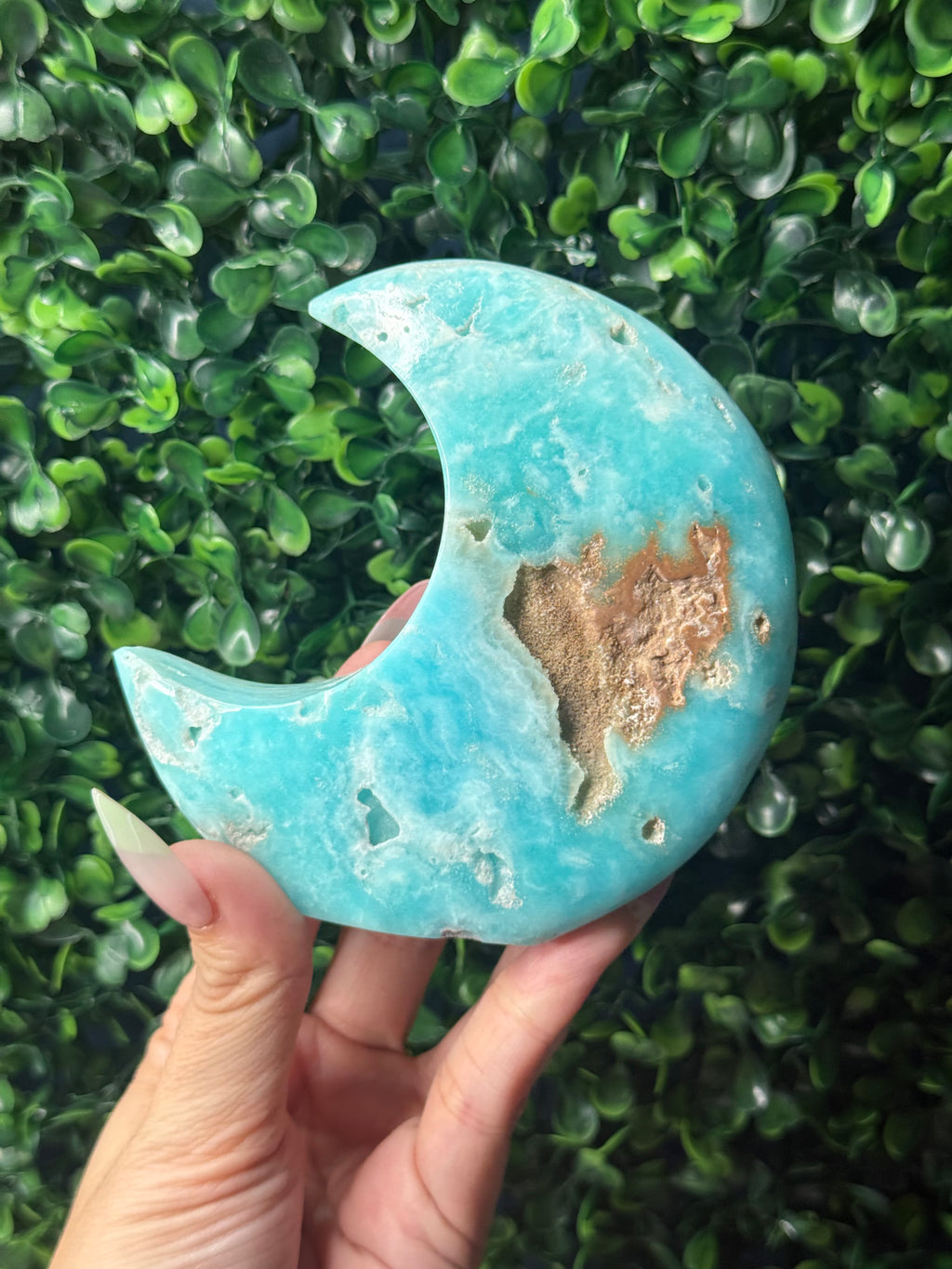 Blue Aragonite Standing Moon Crystal Carving - Pakistan - A