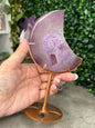 Jelly Agate Crystal Carvings Moons with Gold Stands