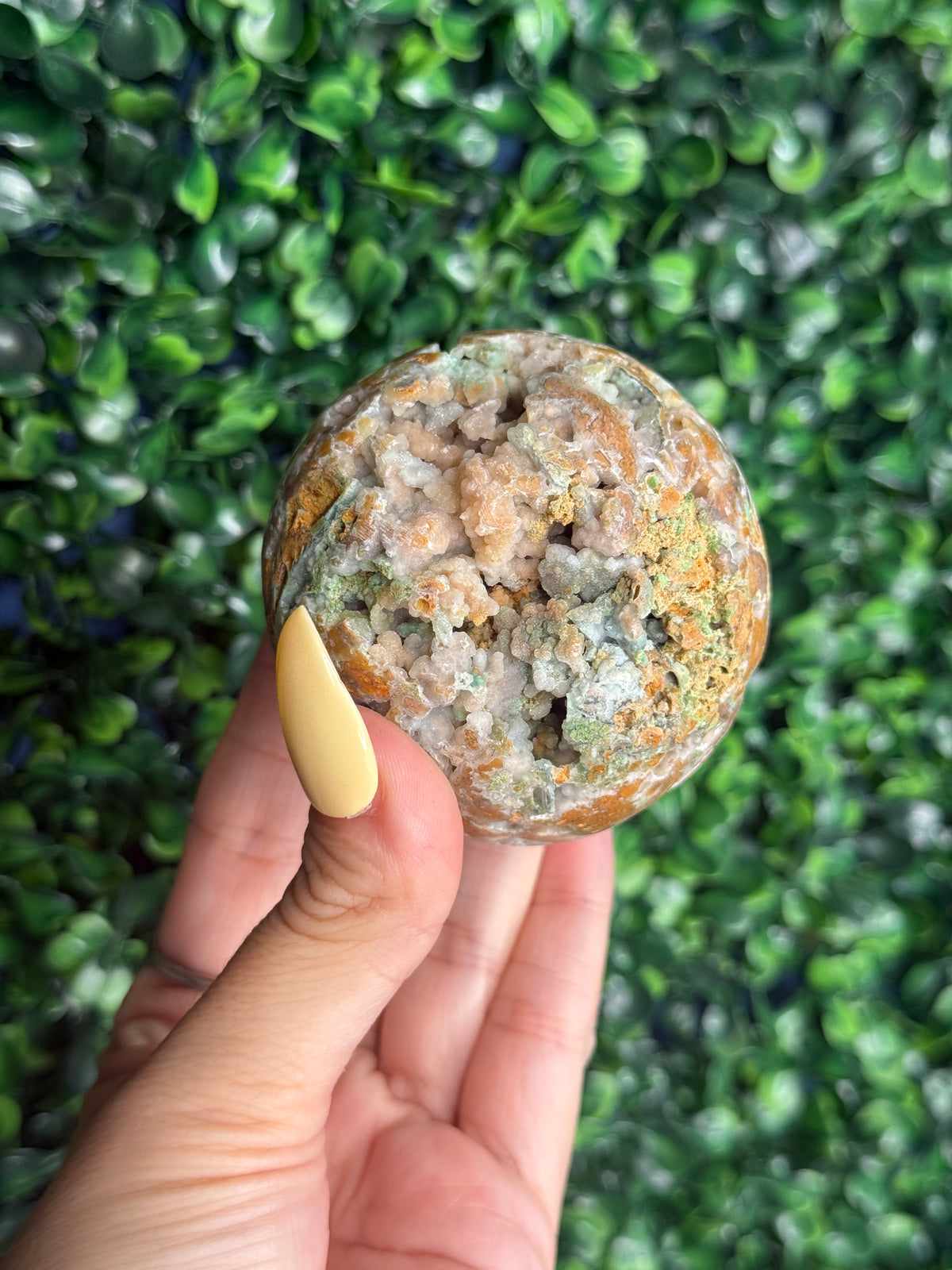 Half Polished Smithsonite Sphere Crystal Carving from Indonesia