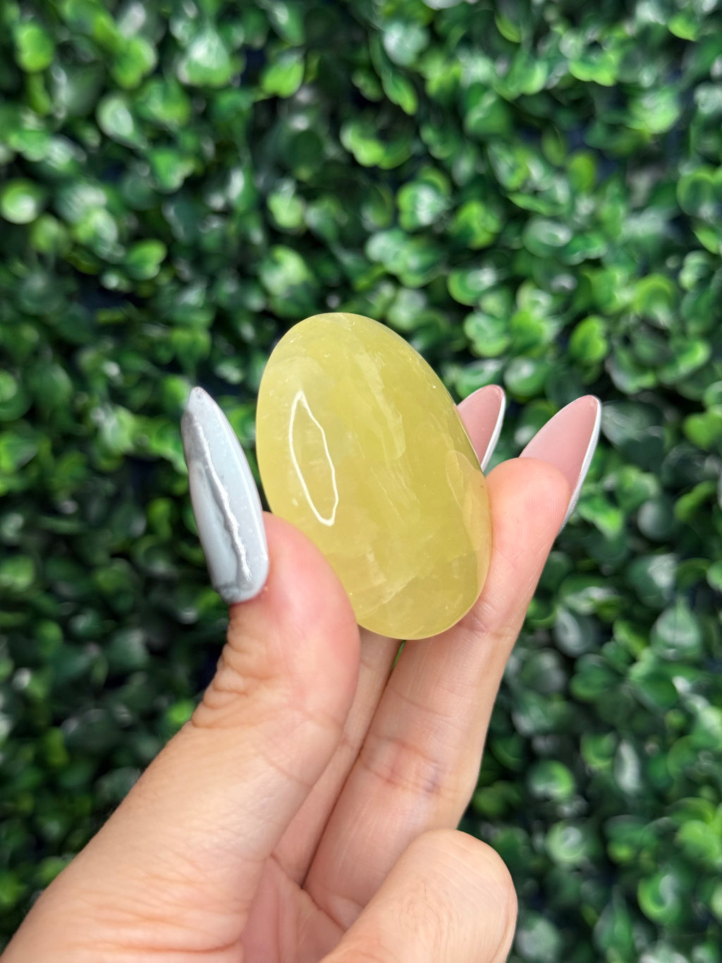 Lemon Calcite Flat Palmstone Crystal Carving