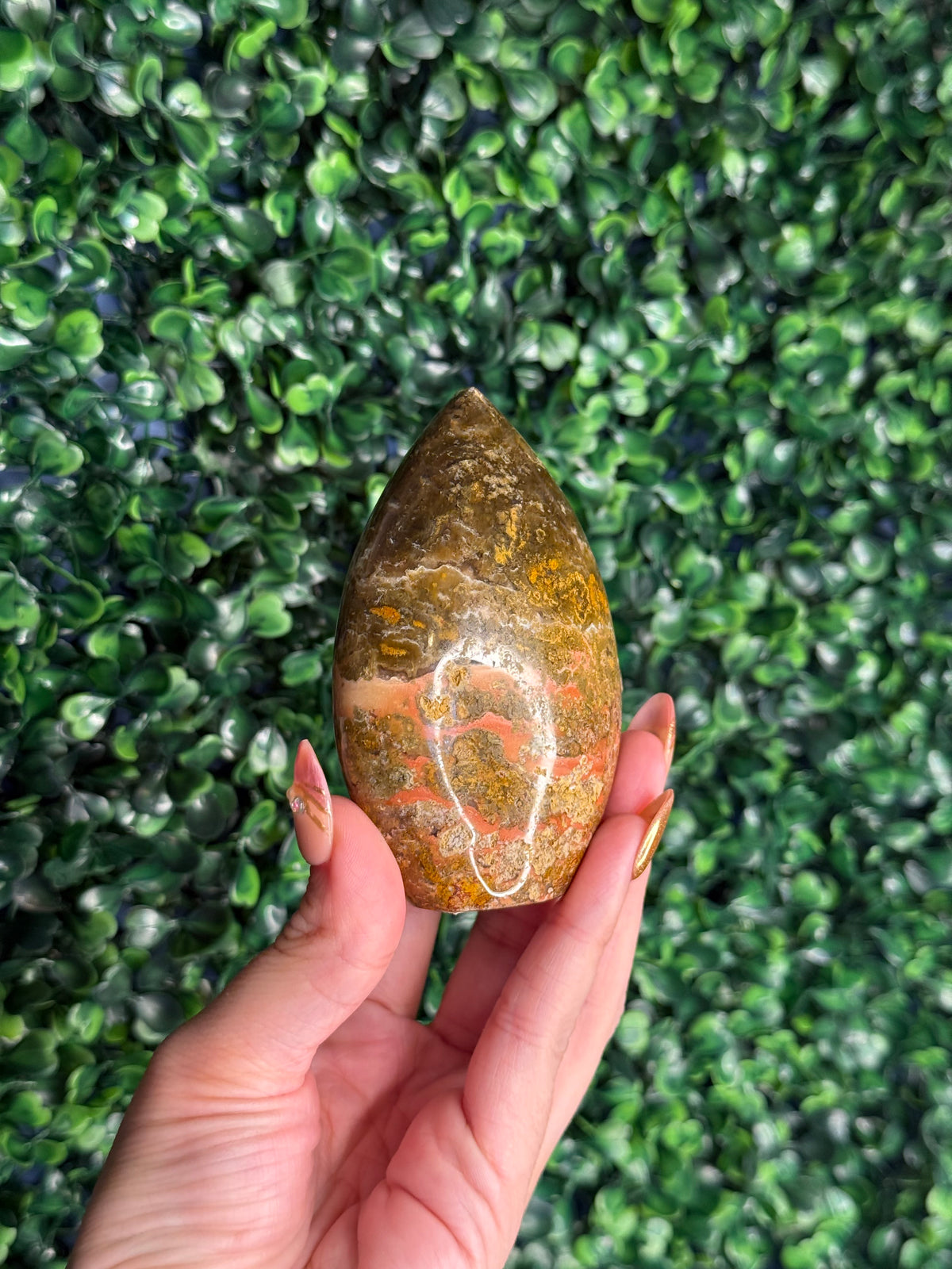 Colourful Moss Agate Teardrop Crystal Carving from Indonesia - A