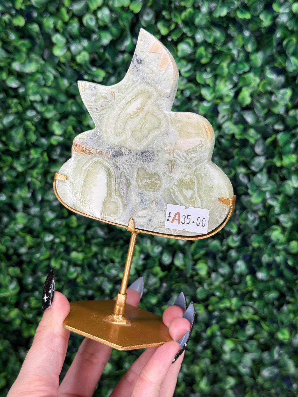 Green Milano Jasper Cloud & Moon Crystal Carving - A