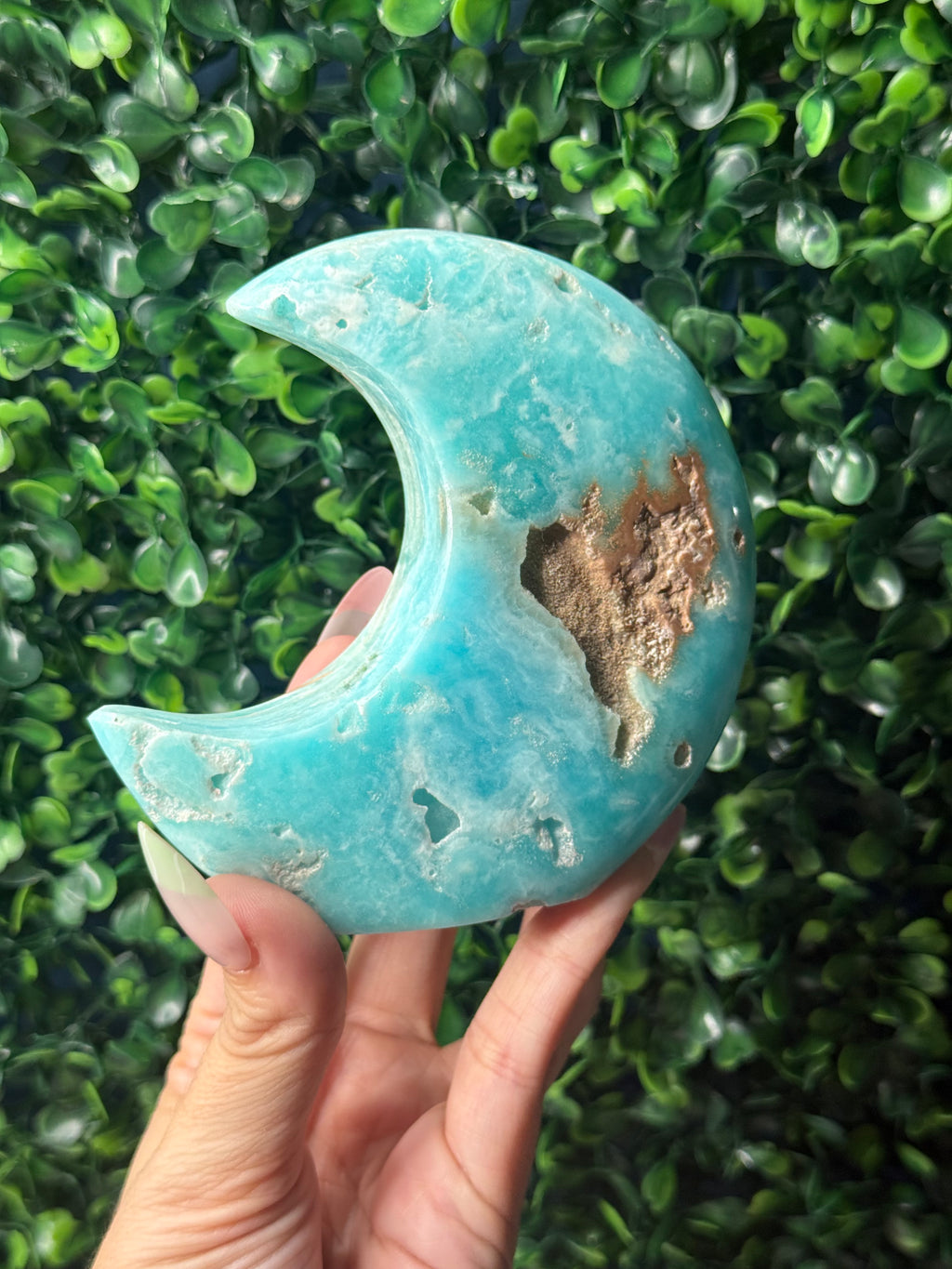 Blue Aragonite Standing Moon Crystal Carving - Pakistan - A