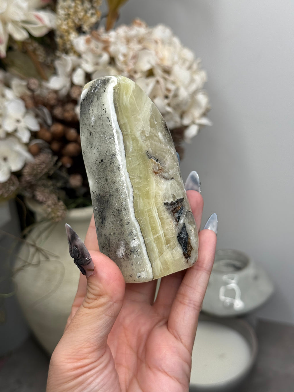 Yellow Aragonite Freeform Crystal Carvings O - Pakistan
