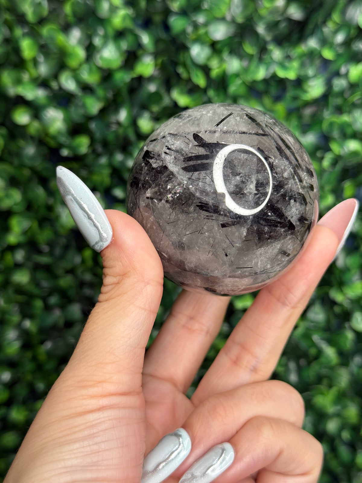 Black Tourmaline in Quartz Sphere Crystal Carving