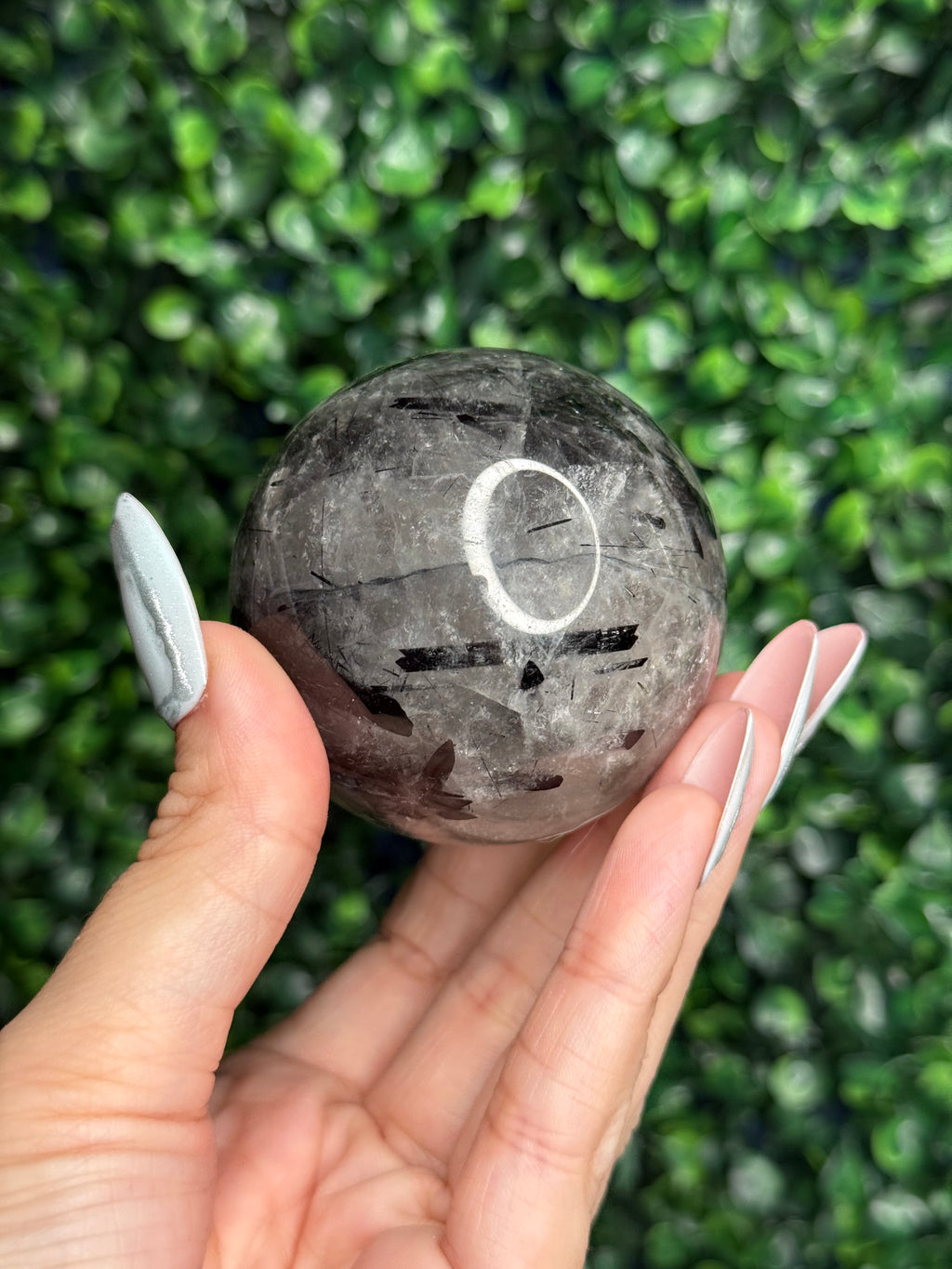 Black Tourmaline in Quartz Sphere Crystal Carving