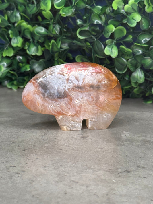 Pink Plume Agate Bear Crystal Carvings - Indonesia