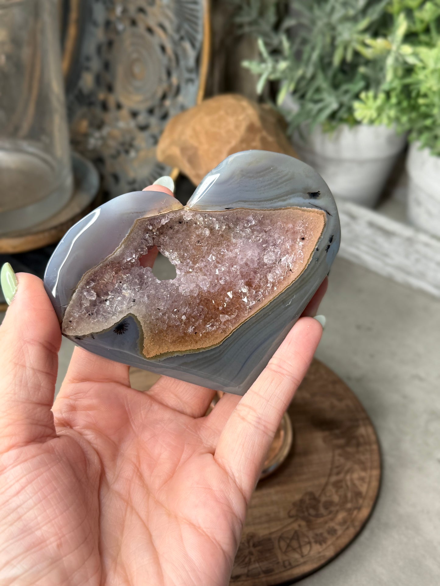 Druzy Agate Crystal Heart with Stand