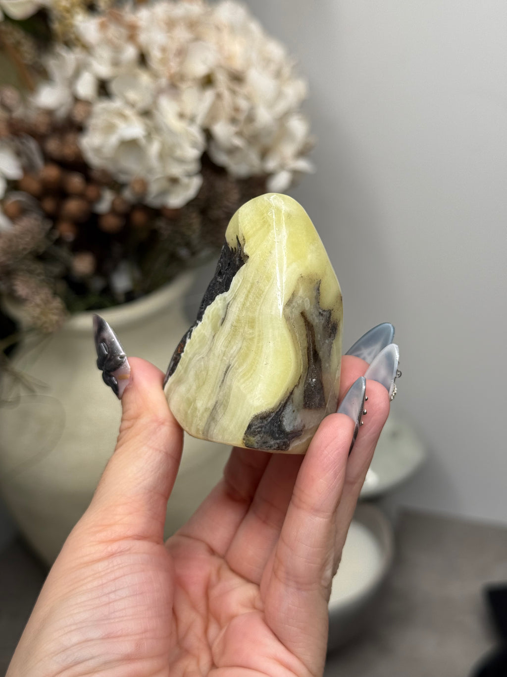 Yellow Aragonite Freeform Crystal Carvings F - Pakistan