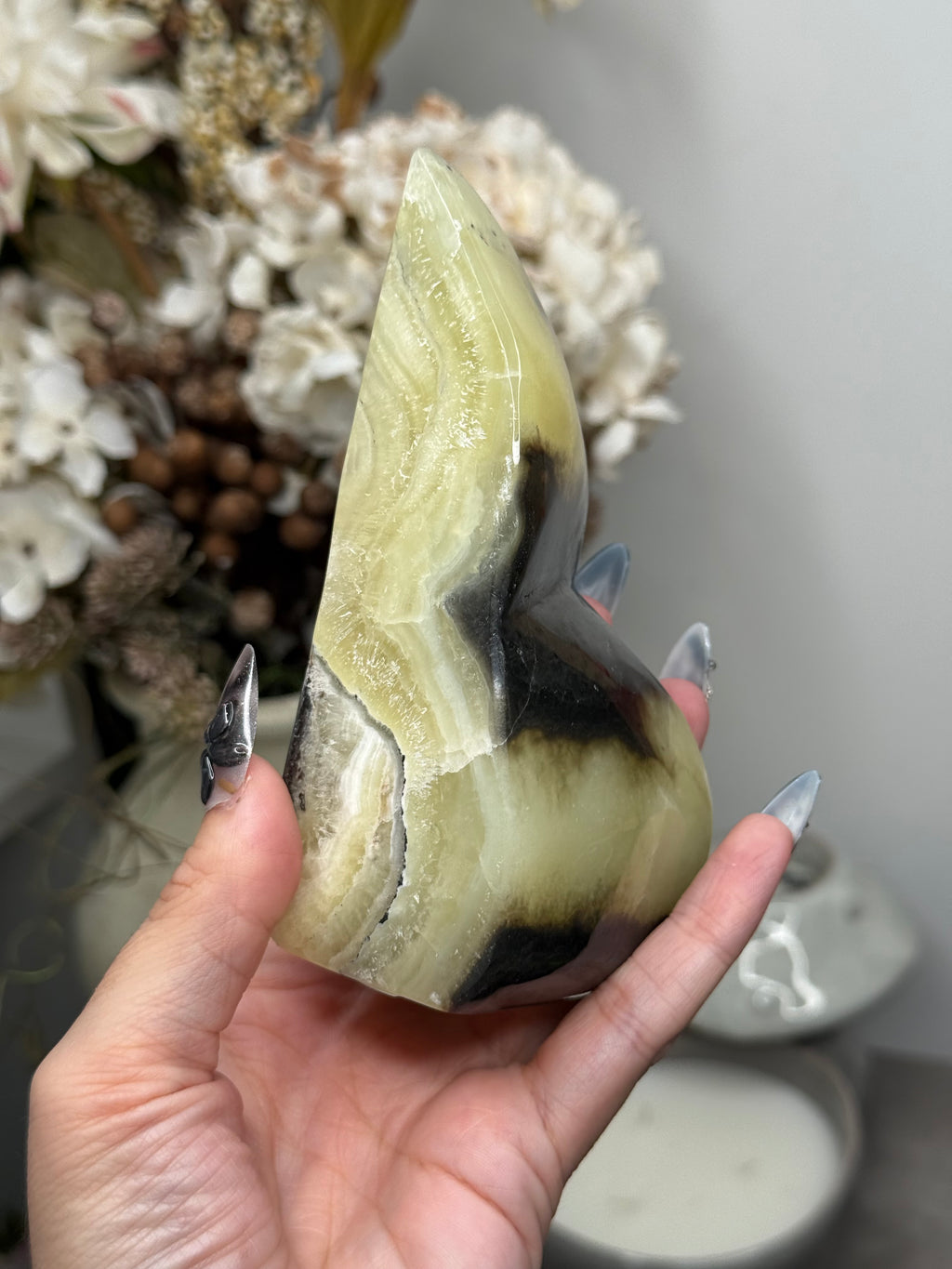 Yellow Aragonite Freeform Crystal Carvings M - Pakistan
