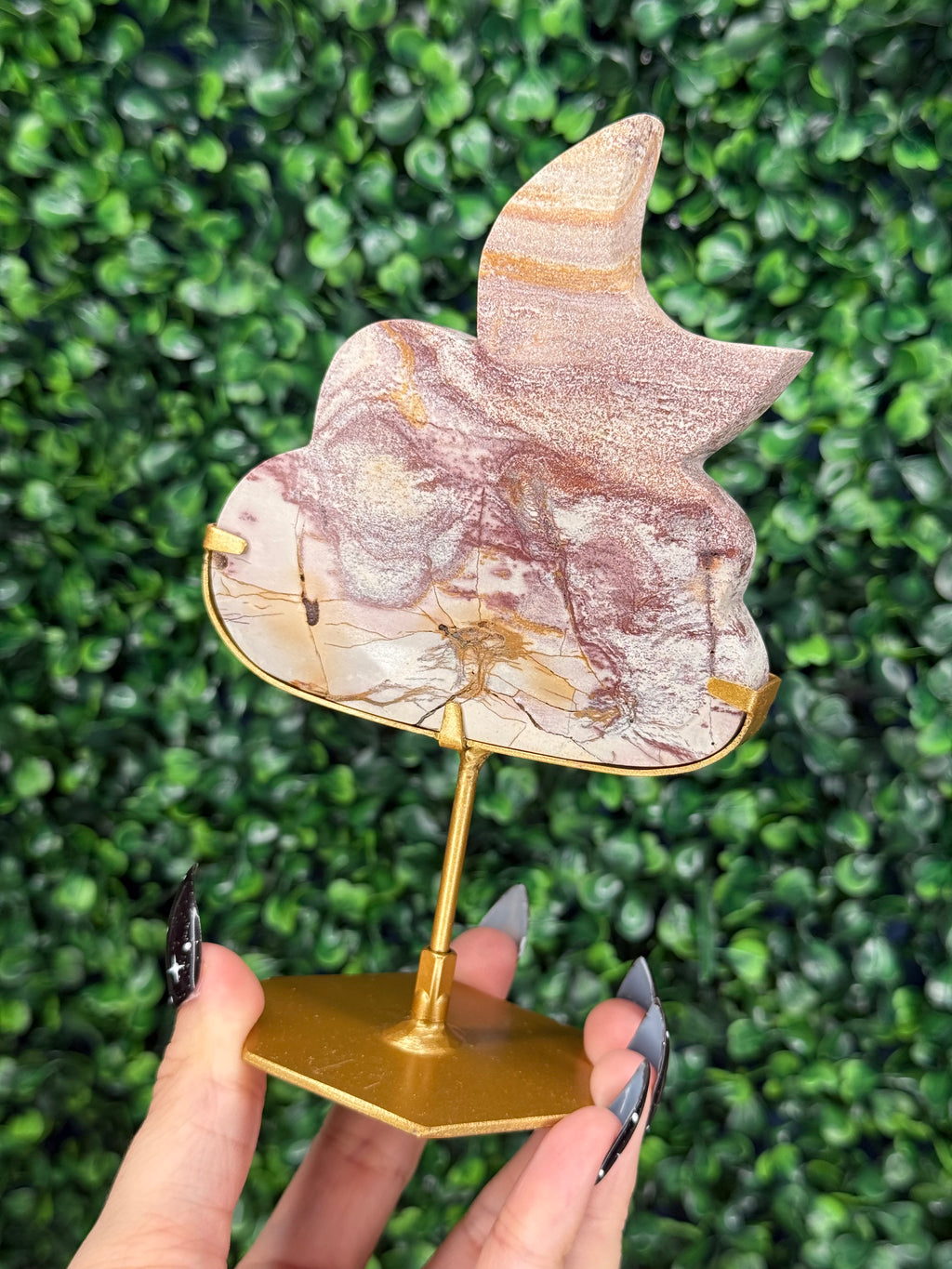 Pink Picture Jasper Cloud & Moon Crystal Carving - B