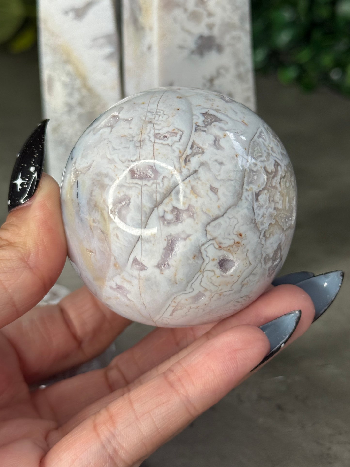White Plume Agate with Amethyst Druzy from Closed Mine Crystal Carvings