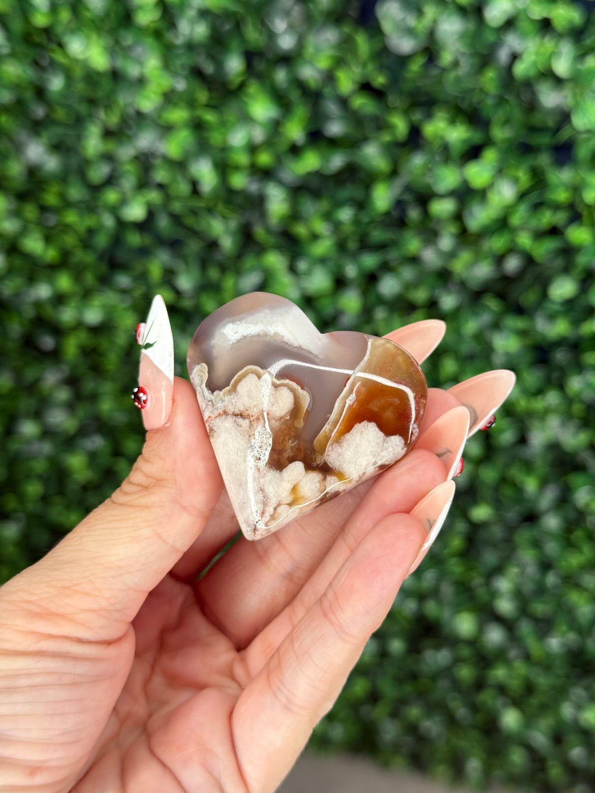 Flower Agate Hearts Crystal Carvings