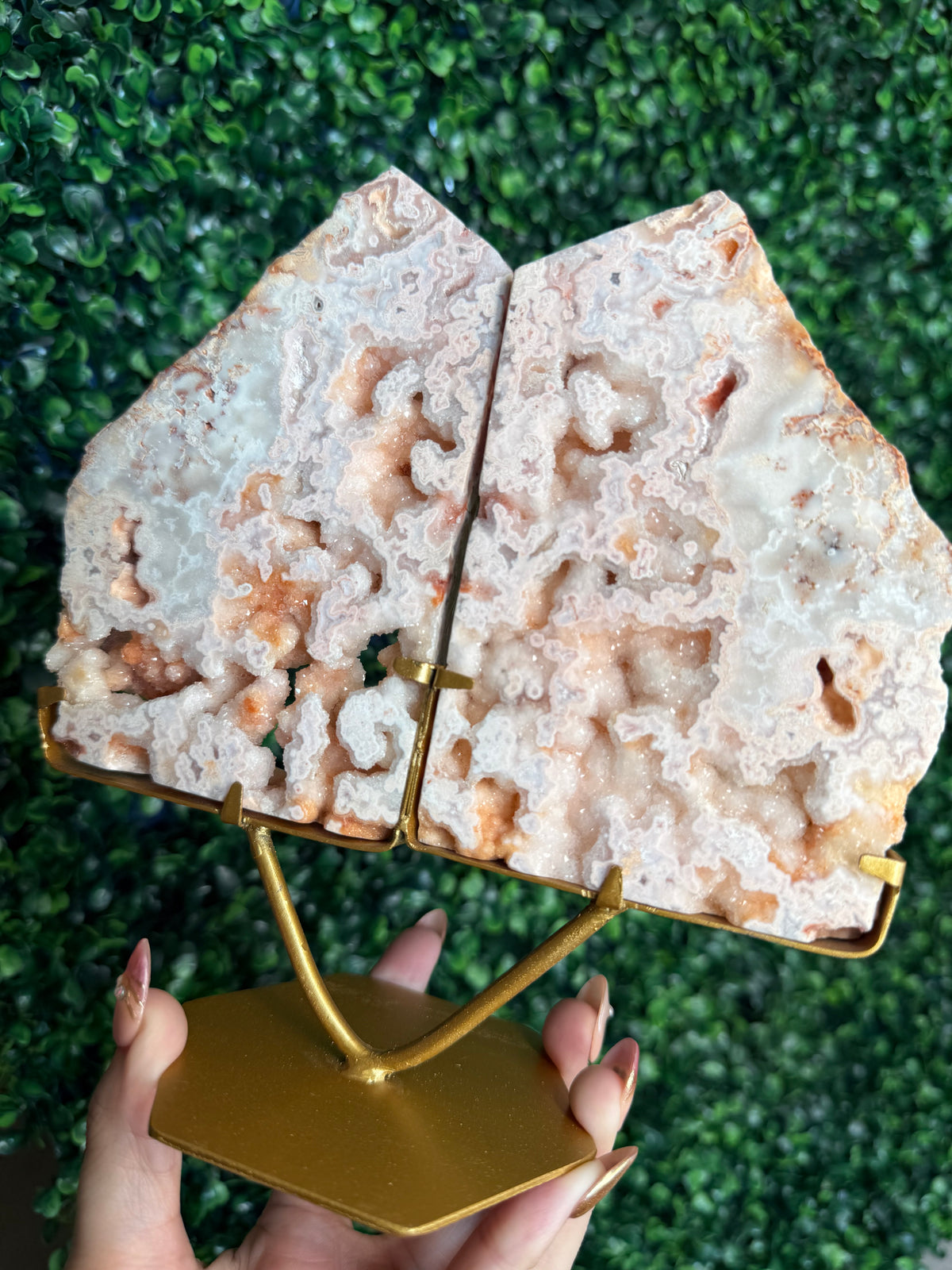 Rare Pink Carnelian Agate Slab Pair from Indonesia