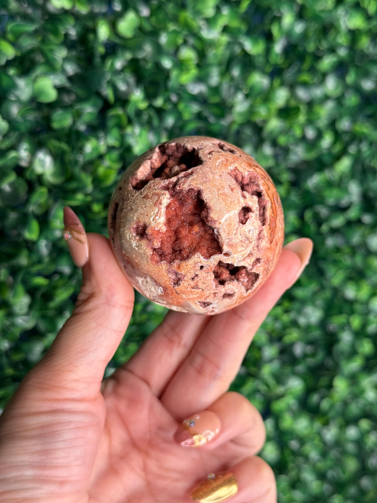 Luna - Pink Carnelian Druzy Sphere Crystal Carving X