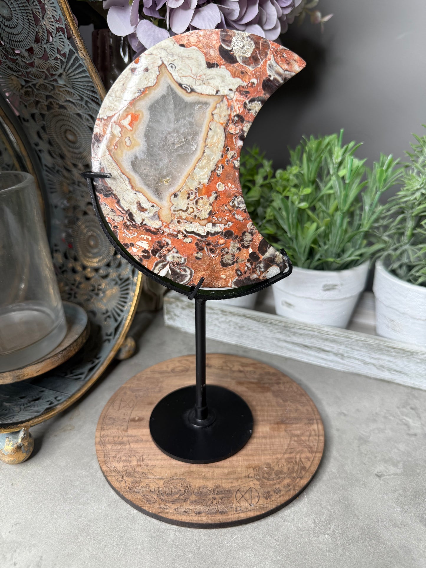 Money Agate Crystal Moon with Stand