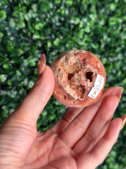 Luna - Pink Carnelian Druzy Sphere Crystal Carving X