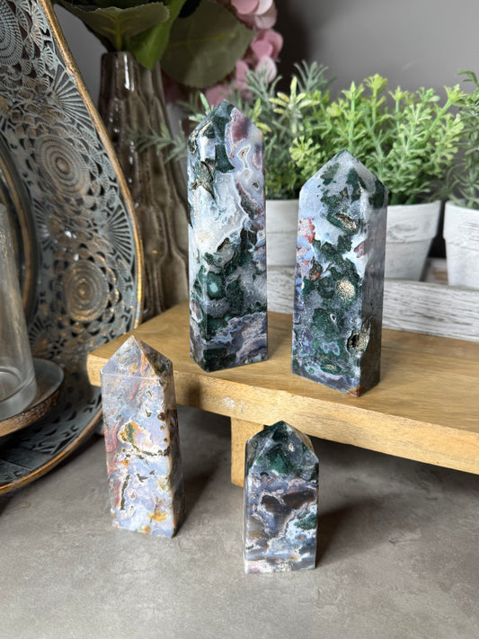 Pink Moss Agate Towers