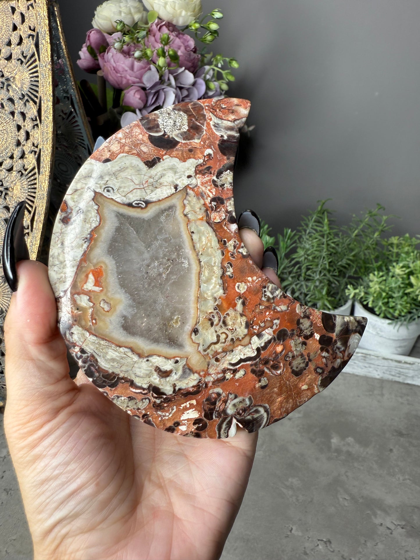 Money Agate Crystal Moon with Stand