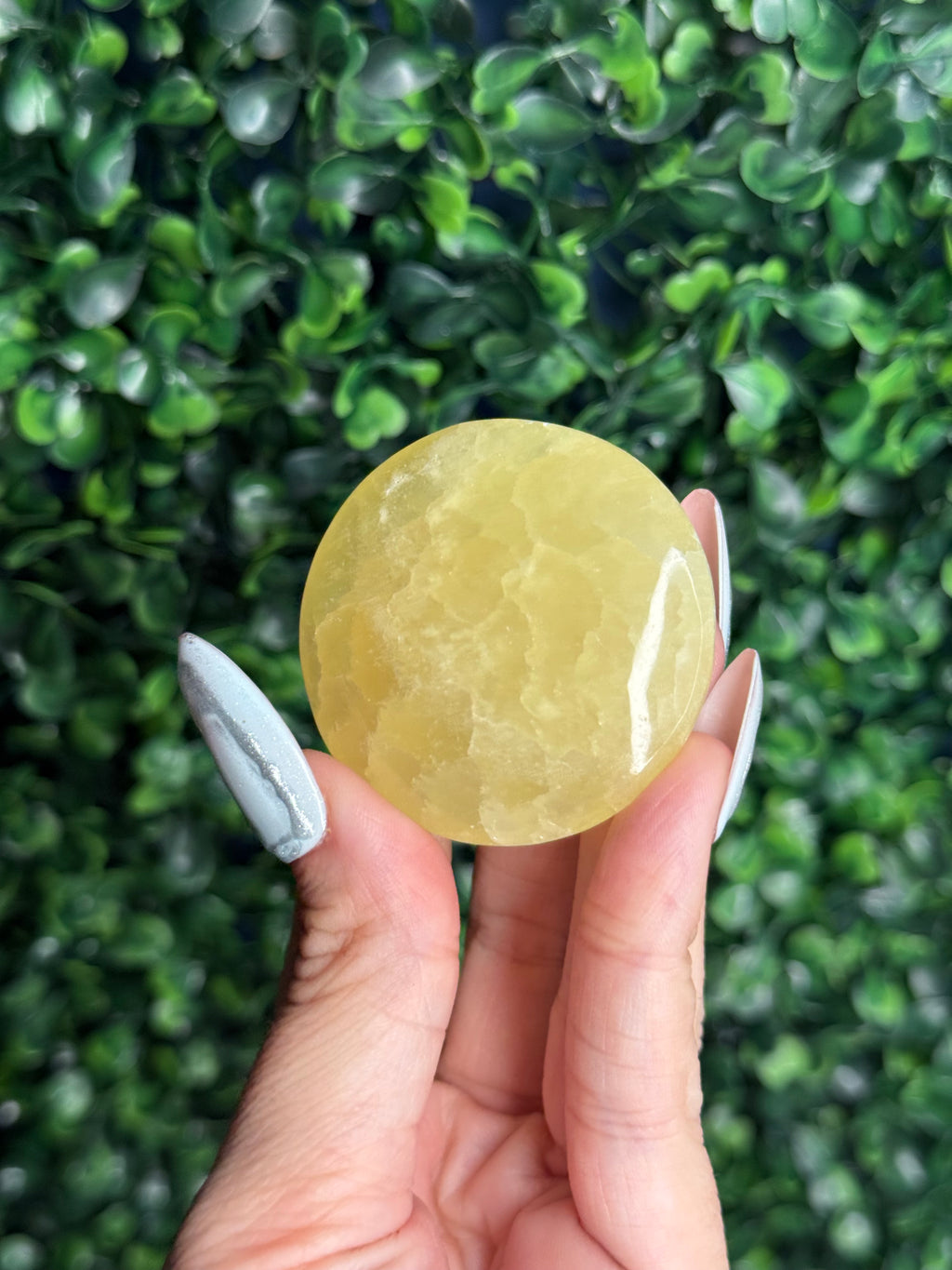 Lemon Calcite Flat Palmstone Crystal Carving