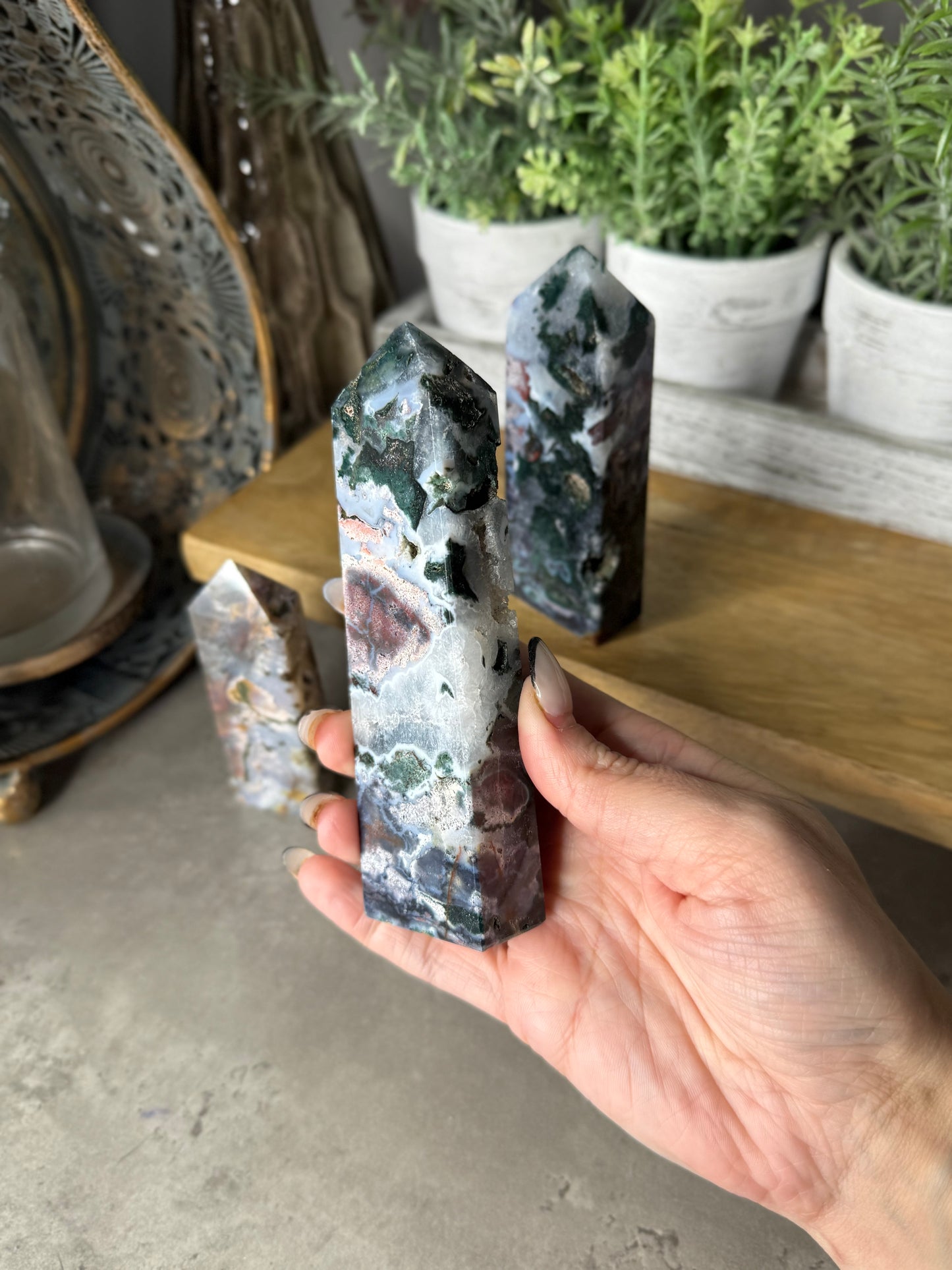 Pink Moss Agate Towers