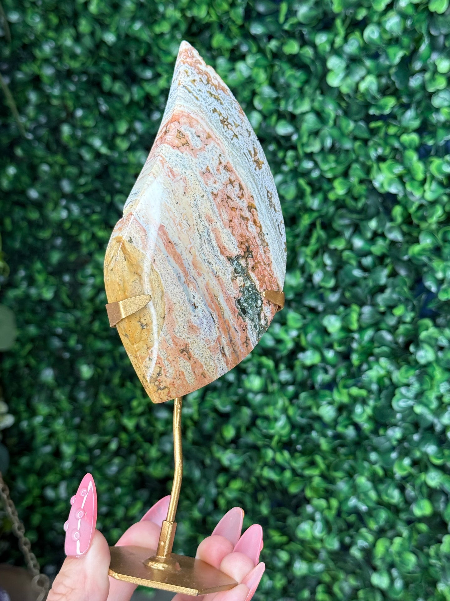 Pink Ocean Jasper teardrop Crystal carving from Indonesia B