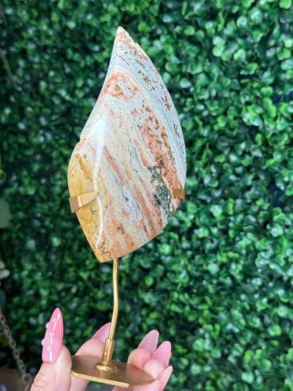 Pink Ocean Jasper teardrop Crystal carving from Indonesia B