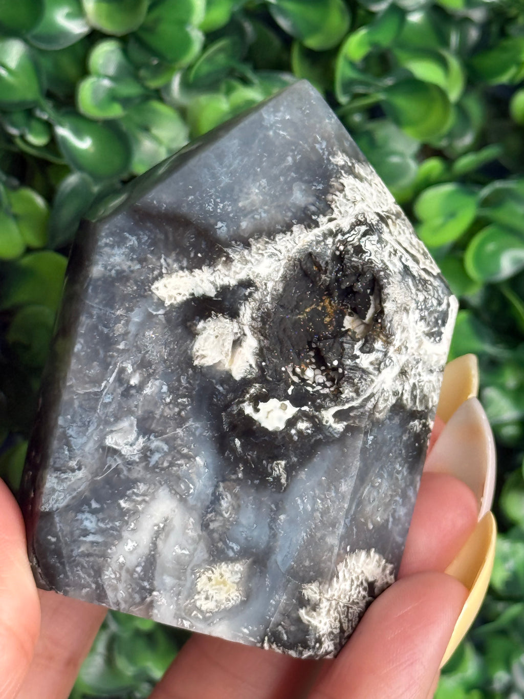 Blue Plume Agate Heart Tower Carving from Indonesia J