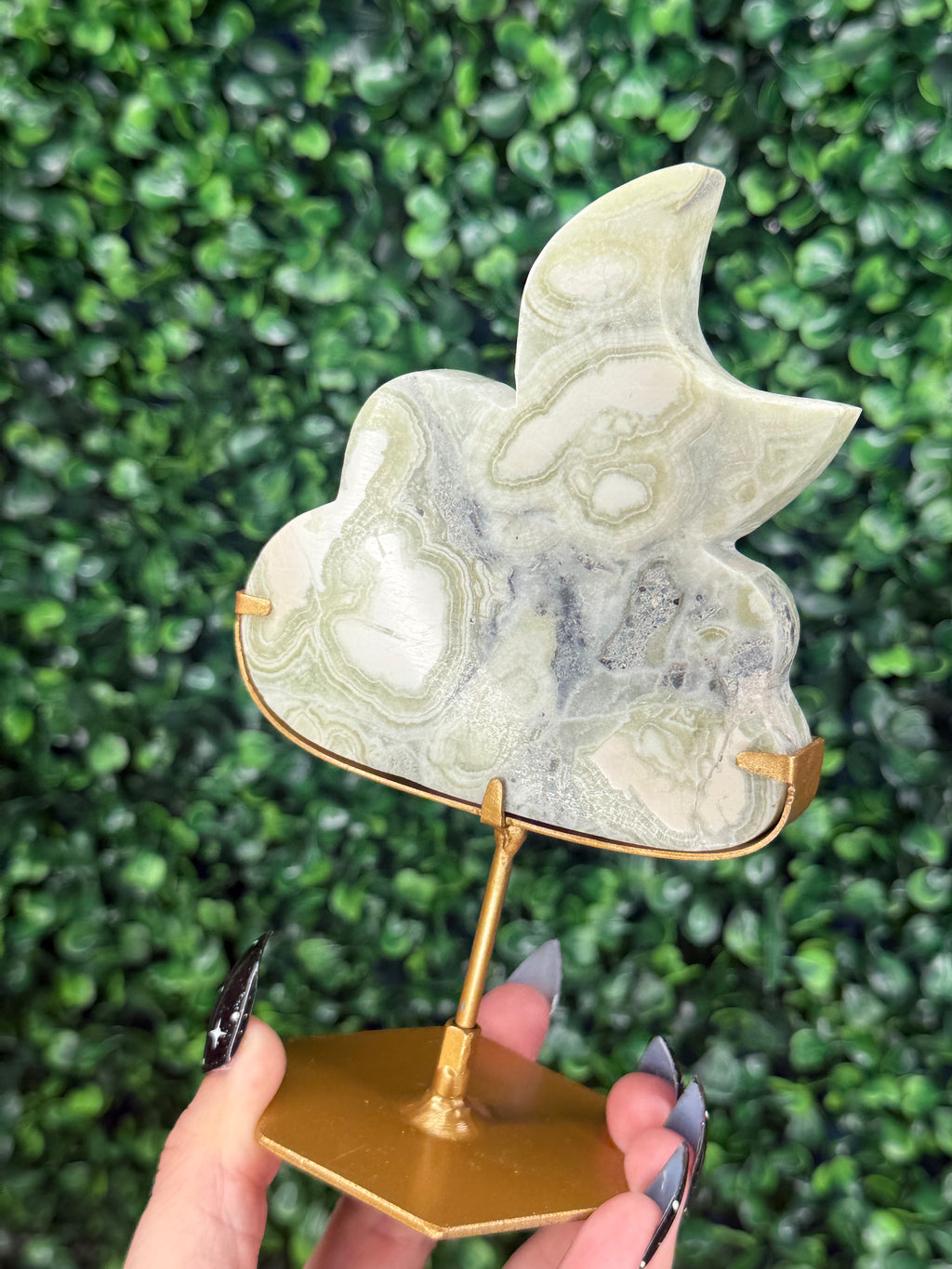 Green Milano Jasper Cloud & Moon Crystal Carving - B