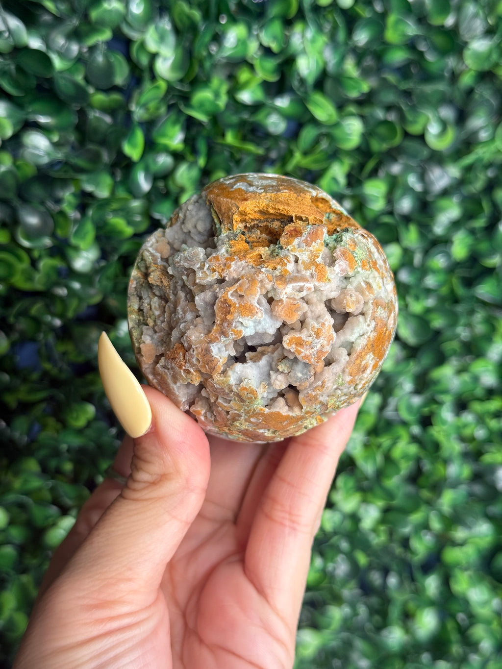 Half Polished Smithsonite Sphere Crystal Carving from Indonesia