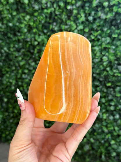 L Orange Calcite Polished Freeform Crystal Carvings from India C 700g