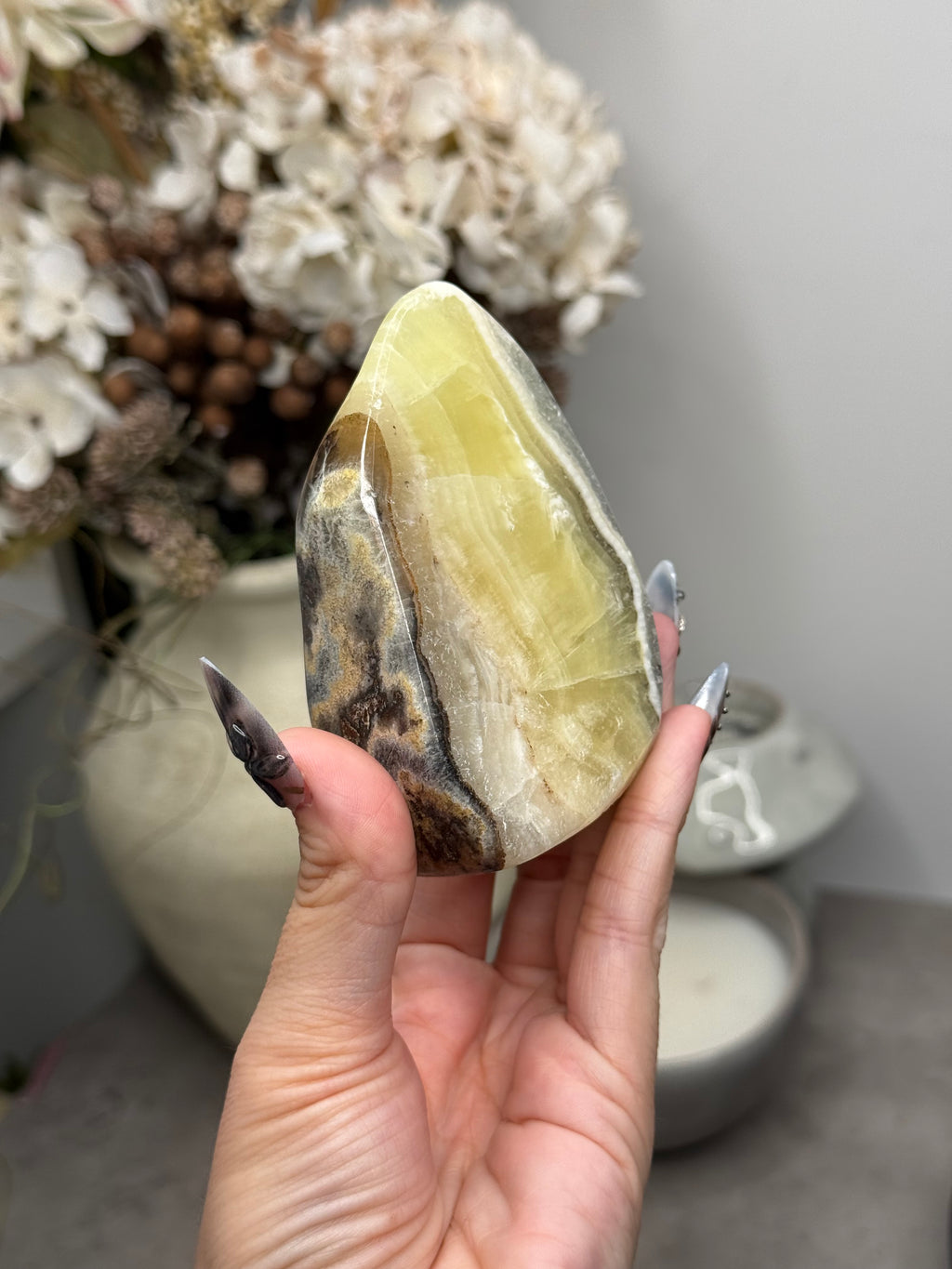 Yellow Aragonite Freeform Crystal Carvings B - Pakistan