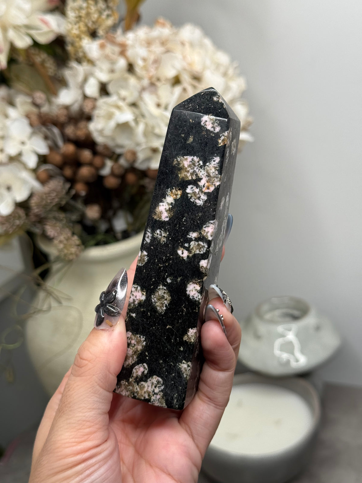 Snowflake Obsidian Tower Crystal Carving C