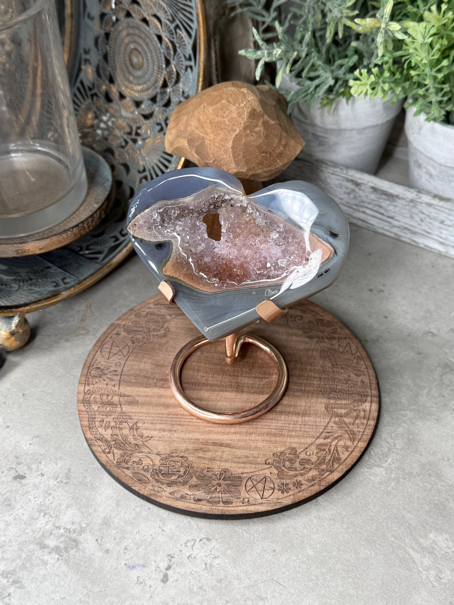 Druzy Agate Crystal Heart with Stand