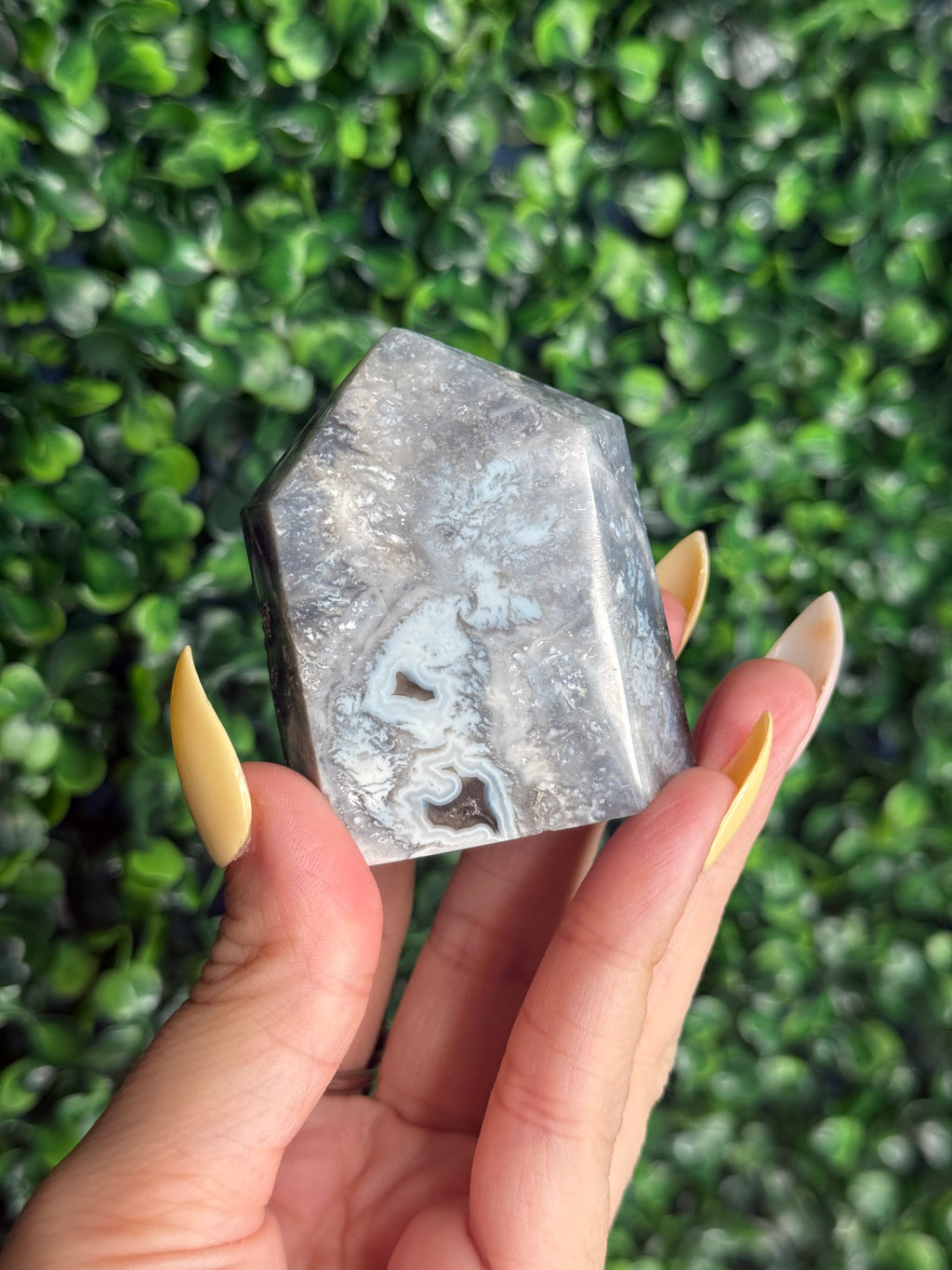 Blue Plume Agate Heart Tower Carving from Indonesia L