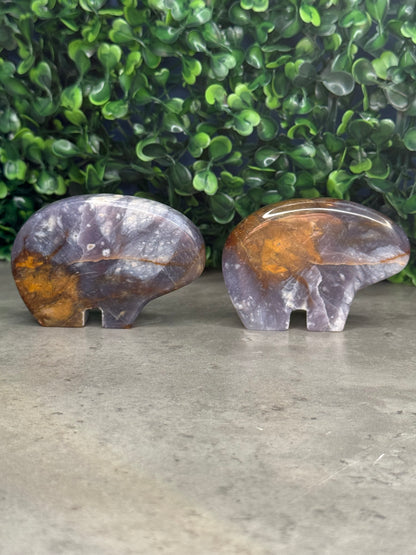 Purple Chalcedony Bear Crystal Carvings - Indonesia