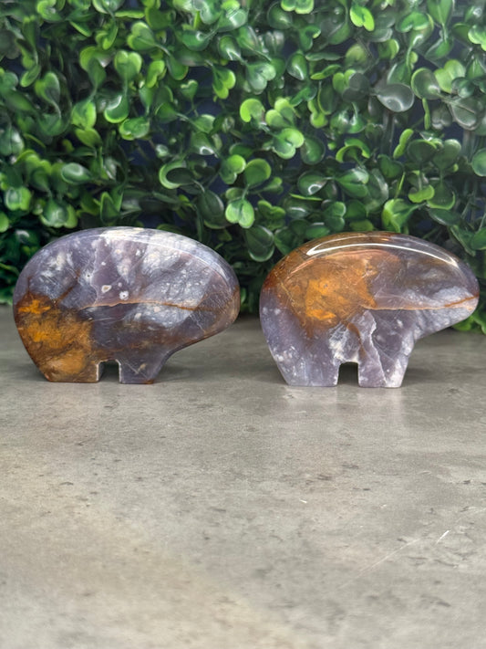 Purple Chalcedony Bear Crystal Carvings - Indonesia