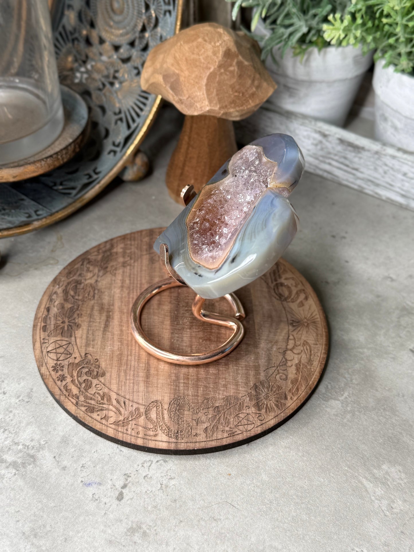 Druzy Agate Crystal Heart with Stand