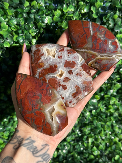 Red Brecciated Jasper Druzy Crystal Teardrops - Indonesia