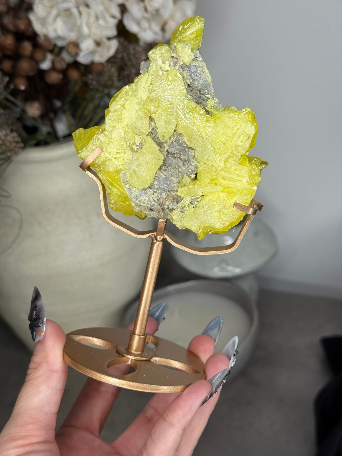 Sulphur Specimen with Custom Gold Stand - C