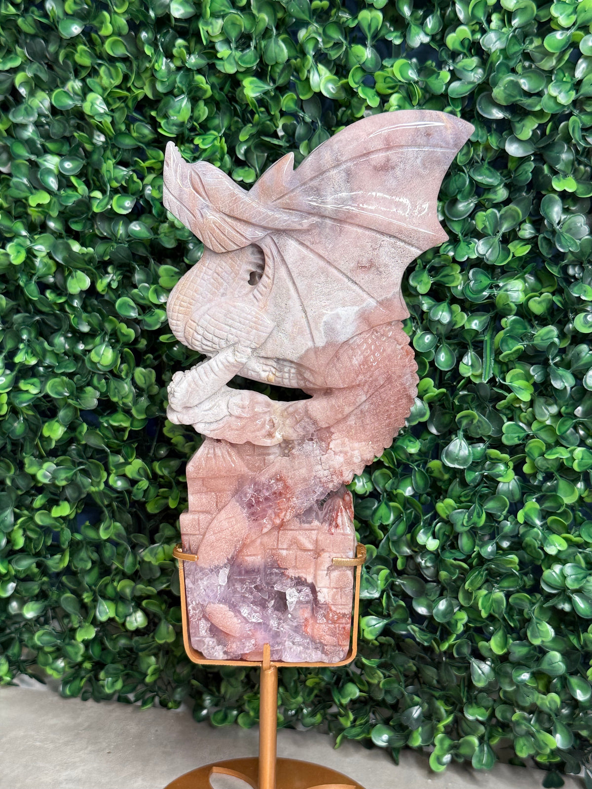 Large Pink Amethyst Druzy Dragon Carving - Brazil