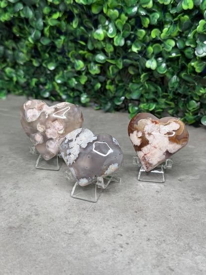 Flower Agate Hearts Crystal Carvings