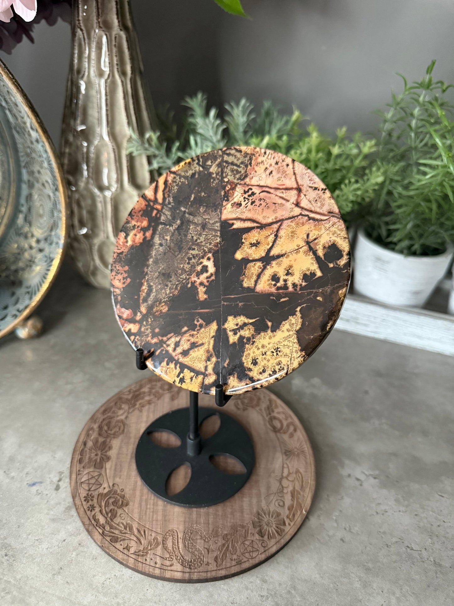 Picture Jasper Large Crystal Discs with Stands