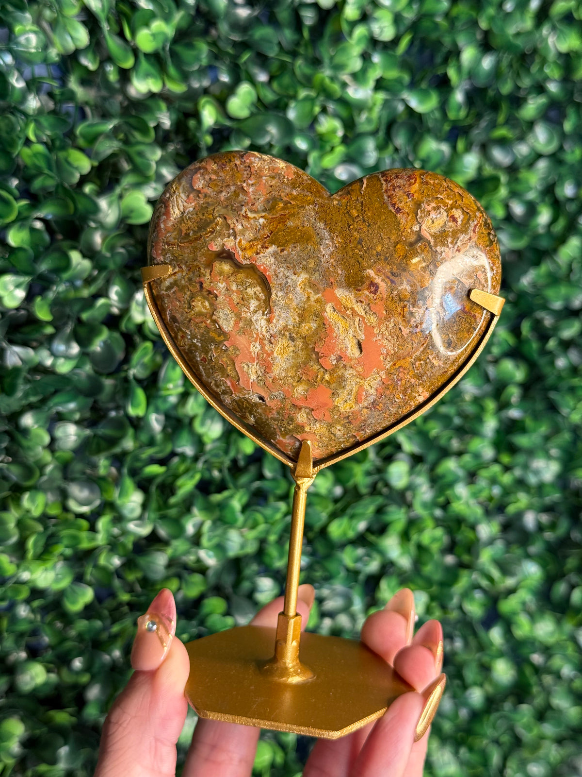 Colourful Moss Agate Heart Crystal Carving from Indonesia - B