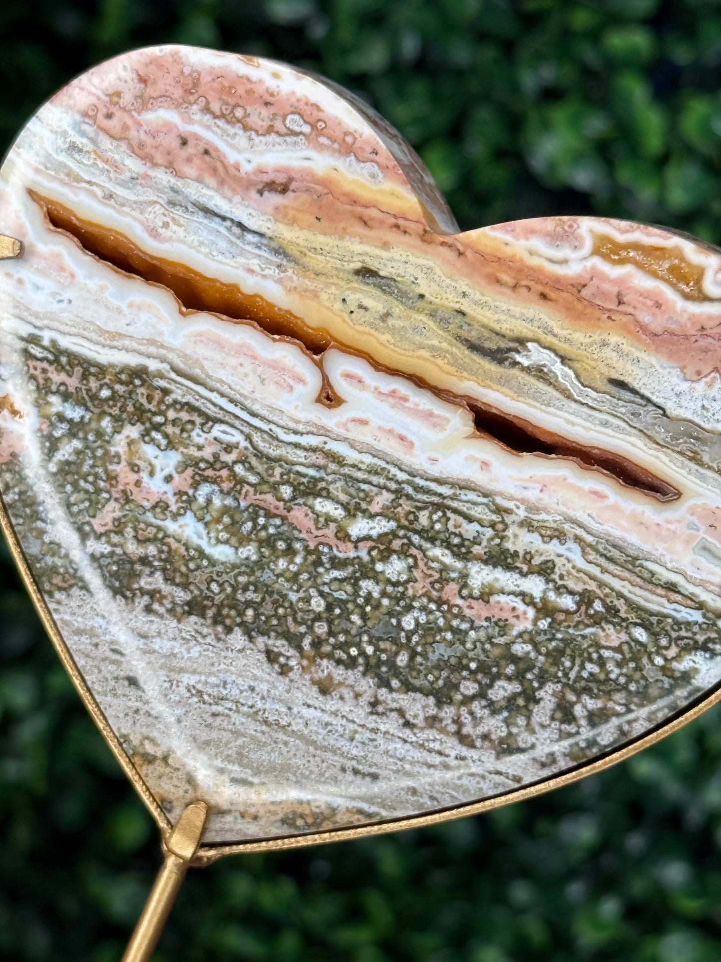 Pink Ocean Jasper Heart Crystal carving from Indonesia