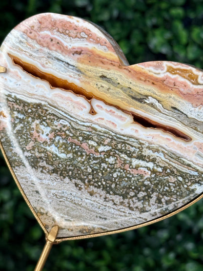 Pink Ocean Jasper Heart Crystal carving from Indonesia