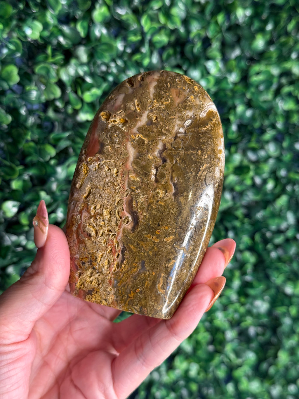 Colourful Moss Agate Freeform Crystal Carving from Indonesia - B