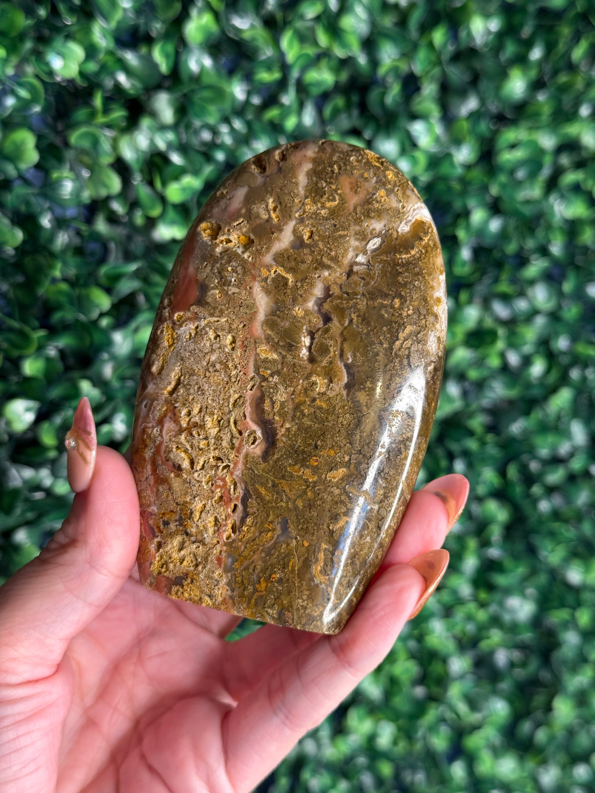 Colourful Moss Agate Freeform Crystal Carving from Indonesia - B