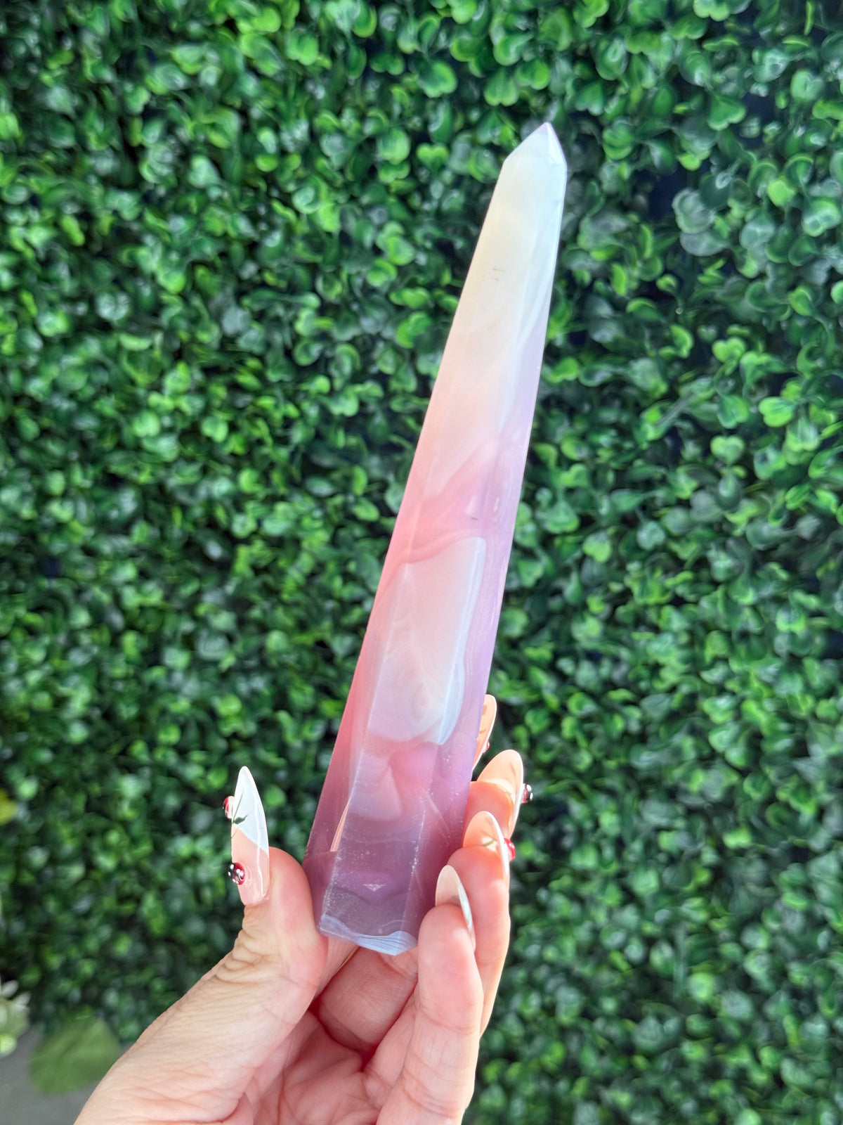Pink Jelly Agate Obelisk Tower Crystal Carving - D 125g